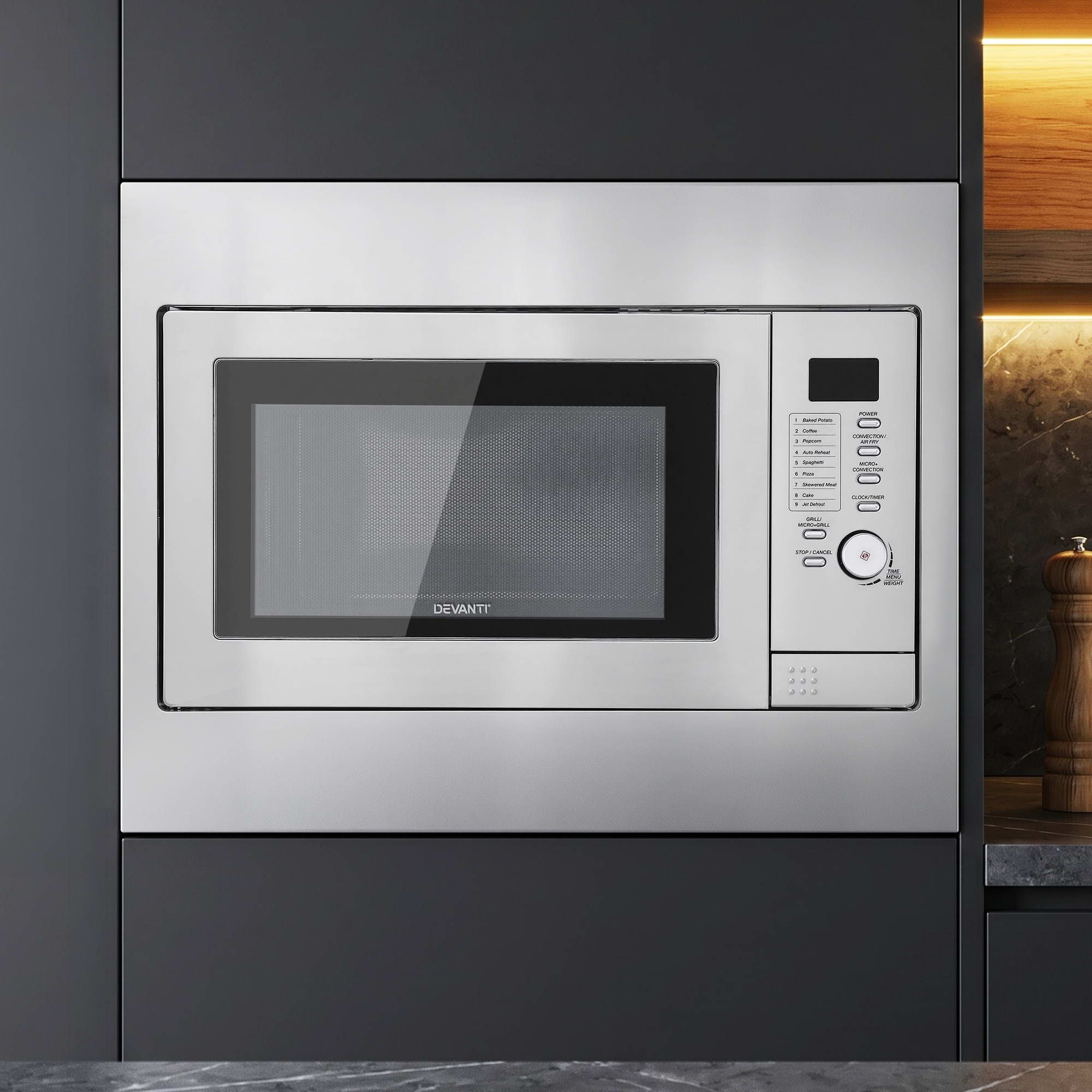 Devanti Built In Microwave Oven 30L Grill Air Fry Convection Silver - Image 1