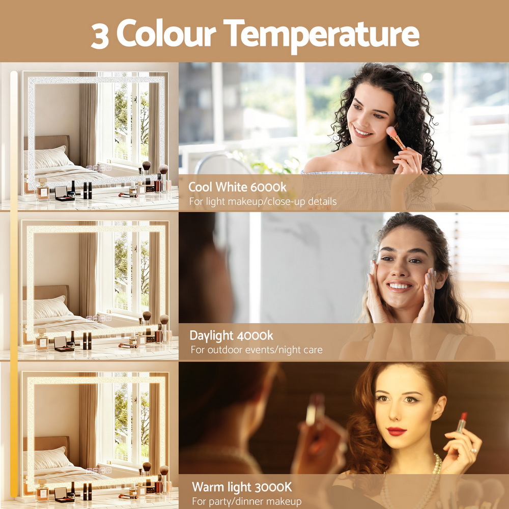 Embellir Bluetooth Makeup Mirror 58x46cm Hollywood Vanity with LED Light Crystal - Image 4