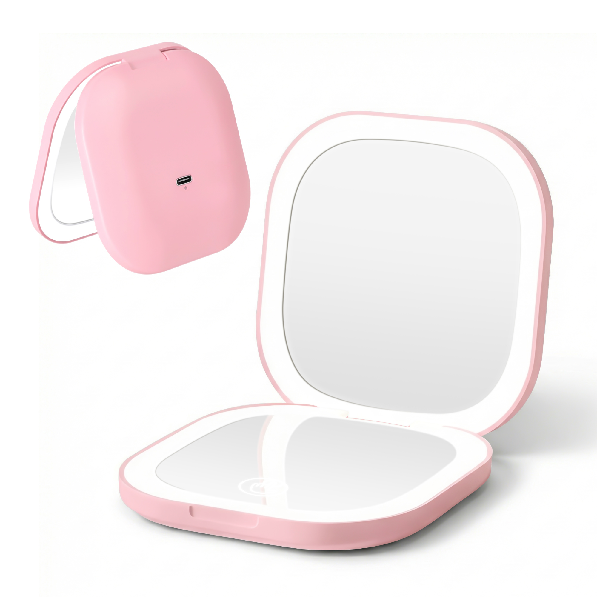 Embellir LED Compact Mirror Lighted Travel Makeup Mirror Pocket-Sized 1x 10x Magnification Square Pink - Image 1