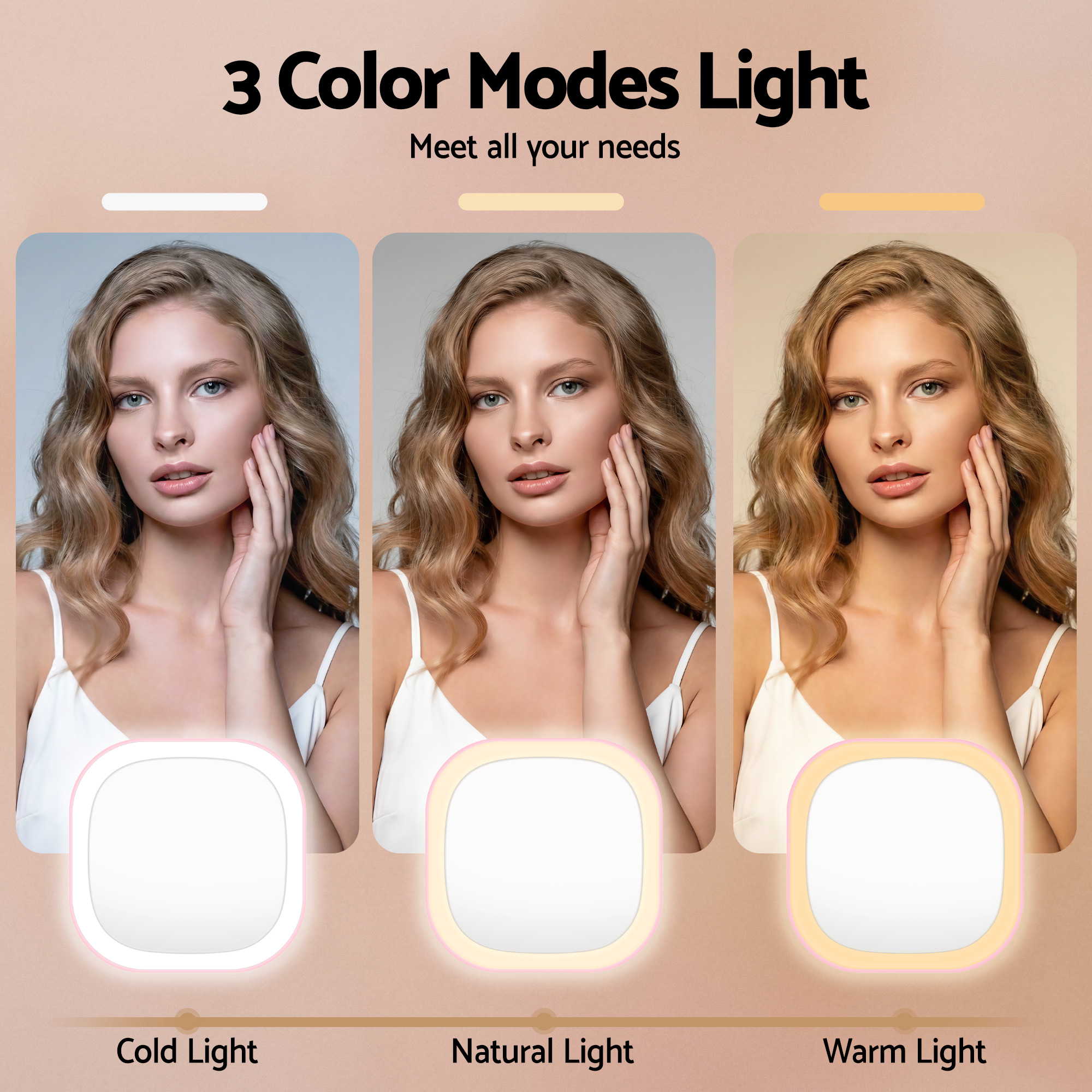 Embellir LED Compact Mirror Lighted Travel Makeup Mirror Pocket-Sized 1x 10x Magnification Square Pink - Image 5
