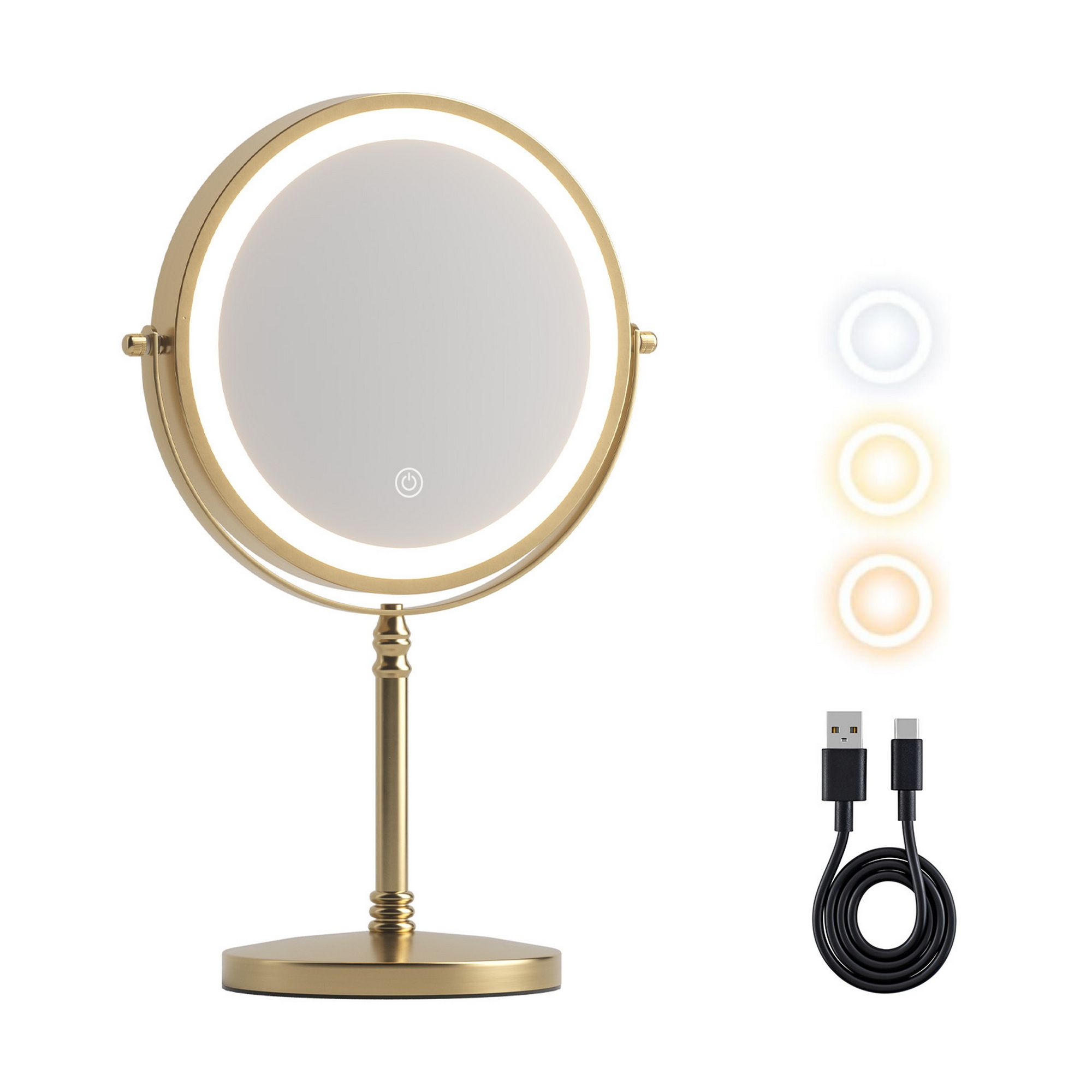 Embellir Lighted Makeup Mirror Rotation 10X Magnifying Double Sided Tabletop Gold - Image 1