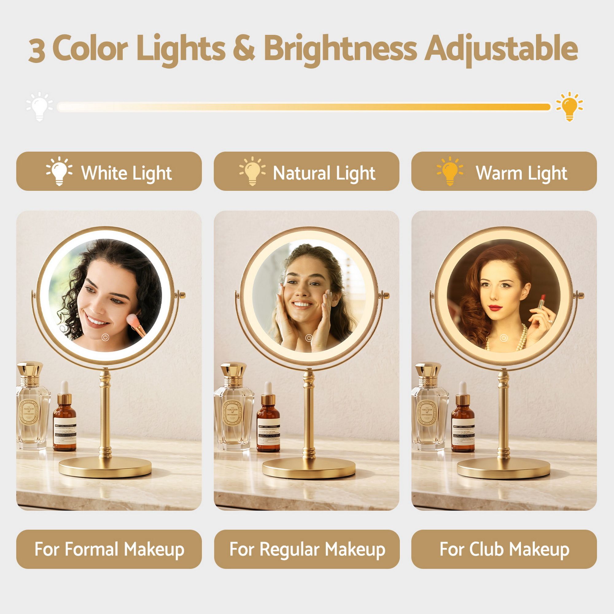 Embellir Lighted Makeup Mirror Rotation 10X Magnifying Double Sided Tabletop Gold - Image 5