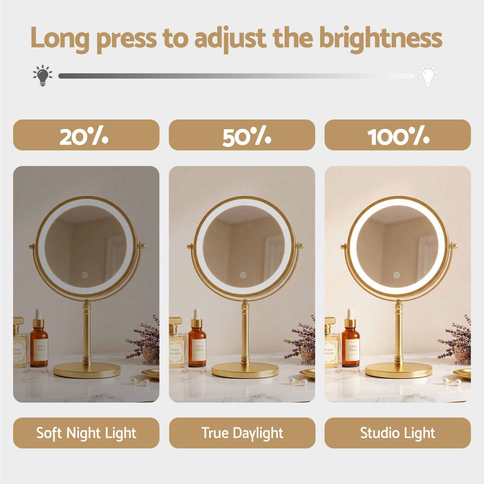 Embellir Lighted Makeup Mirror Rotation 10X Magnifying Double Sided Tabletop Gold - Image 6