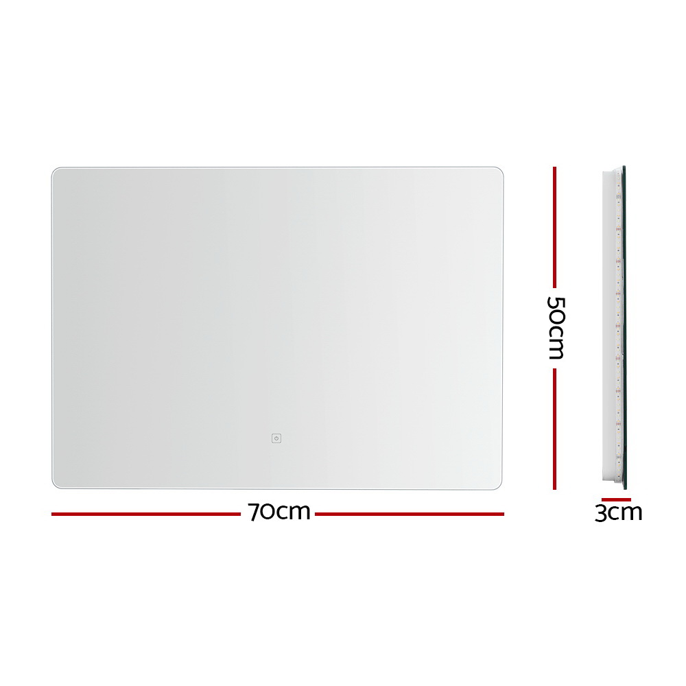 Embellir Wall Mirror 70X50cm with LED Light Bathroom Home Decor Round Rectangle - Image 2