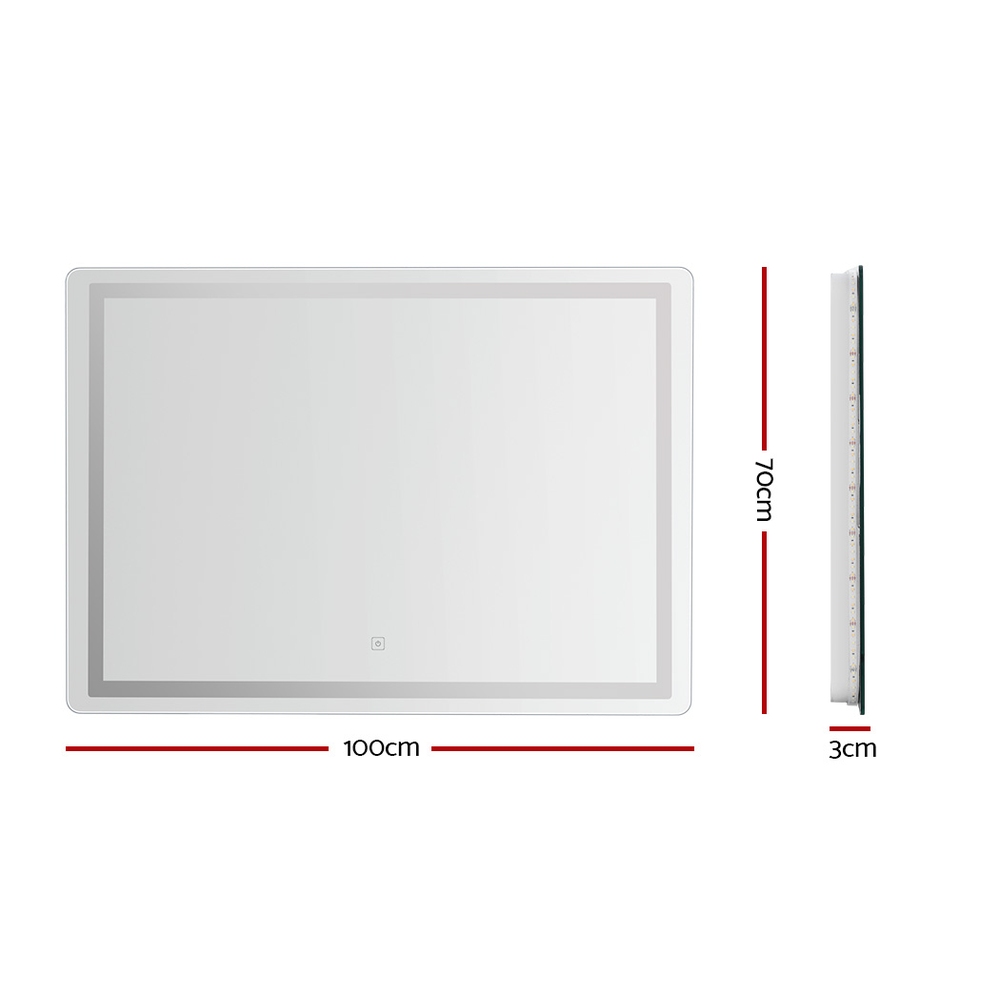 Embellir Wall Mirror 100X70CM with LED Light Bathroom Home Decor Round Rectangle - Image 2