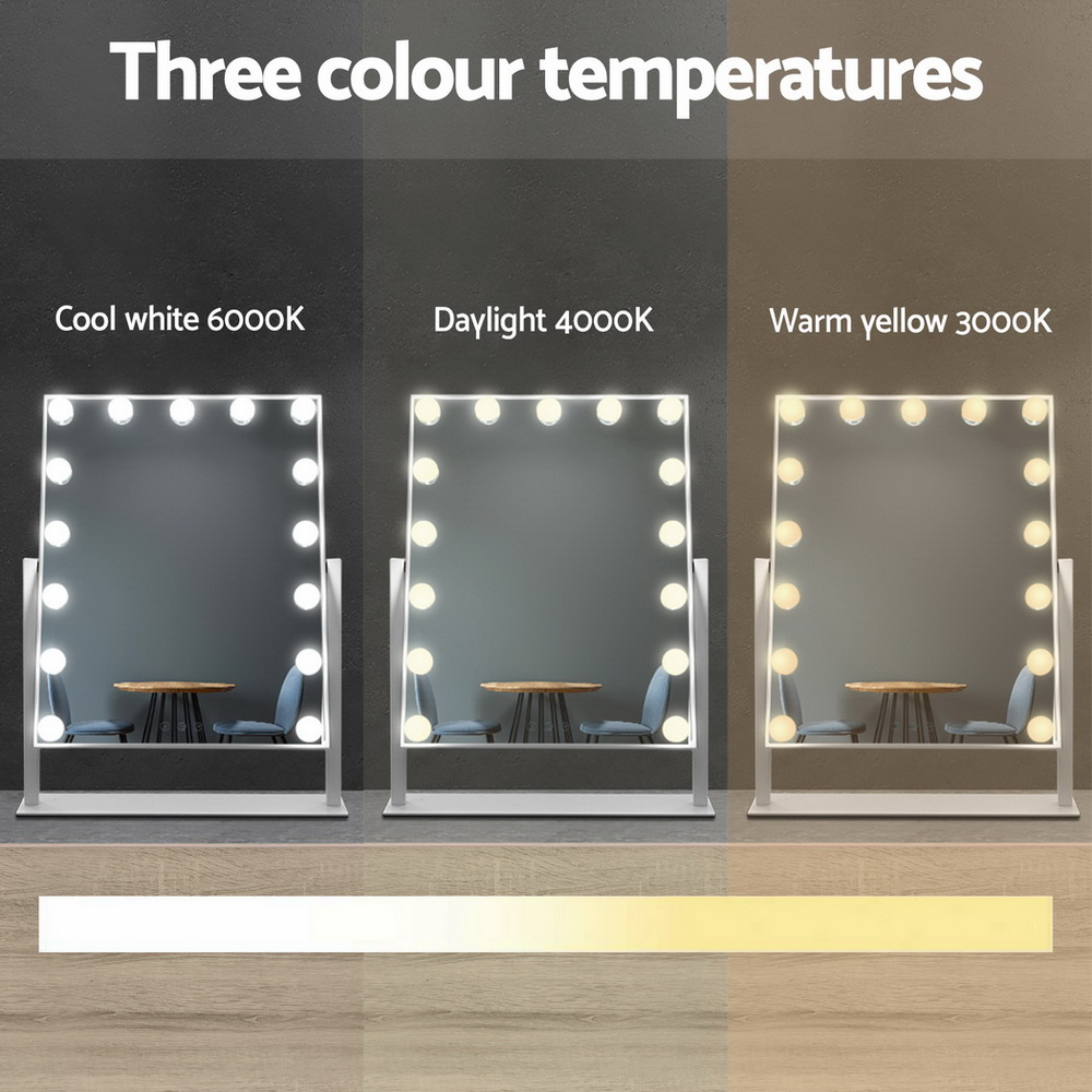 Embellir Makeup Mirror 40x50cm Hollywood Vanity with LED Light Rotation Tabletop - Image 4