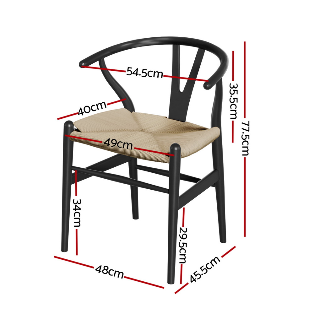 1x Artiss Dining Chair Wooden Rattan Wishbone Black - Image 2