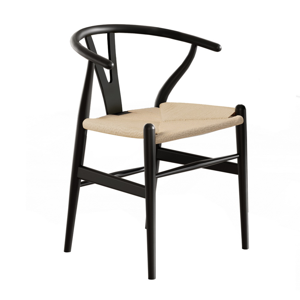 1x Artiss Dining Chair Wooden Rattan Wishbone Black - Image 3