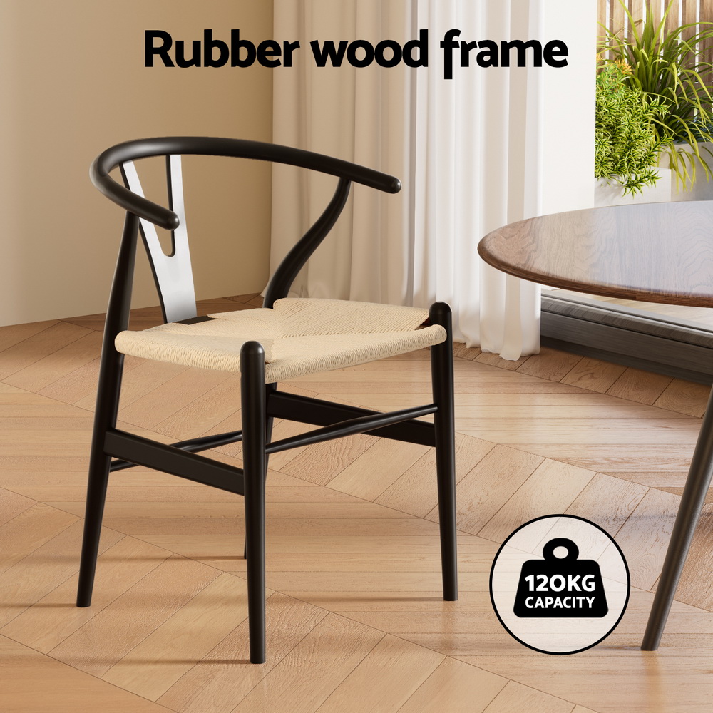 1x Artiss Dining Chair Wooden Rattan Wishbone Black - Image 4
