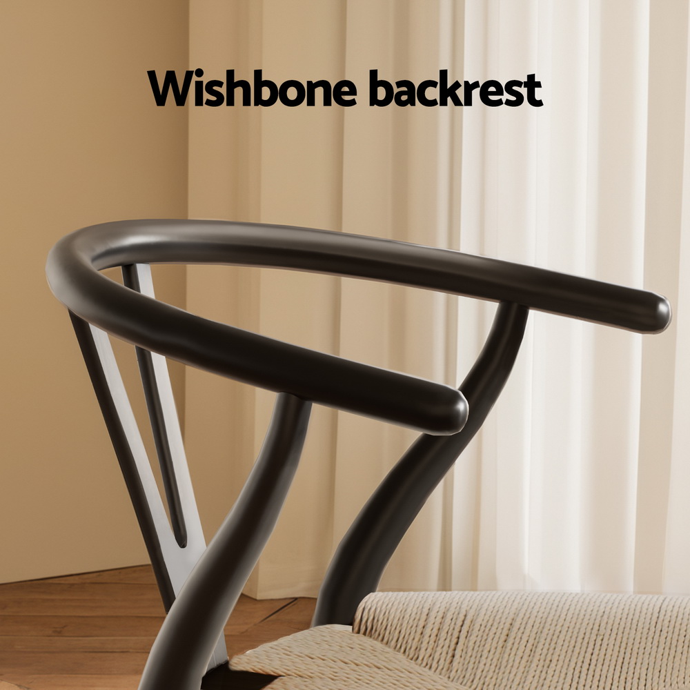 1x Artiss Dining Chair Wooden Rattan Wishbone Black - Image 5