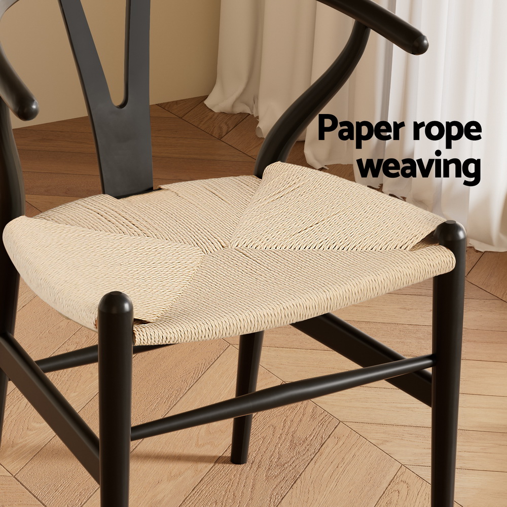 1x Artiss Dining Chair Wooden Rattan Wishbone Black - Image 6