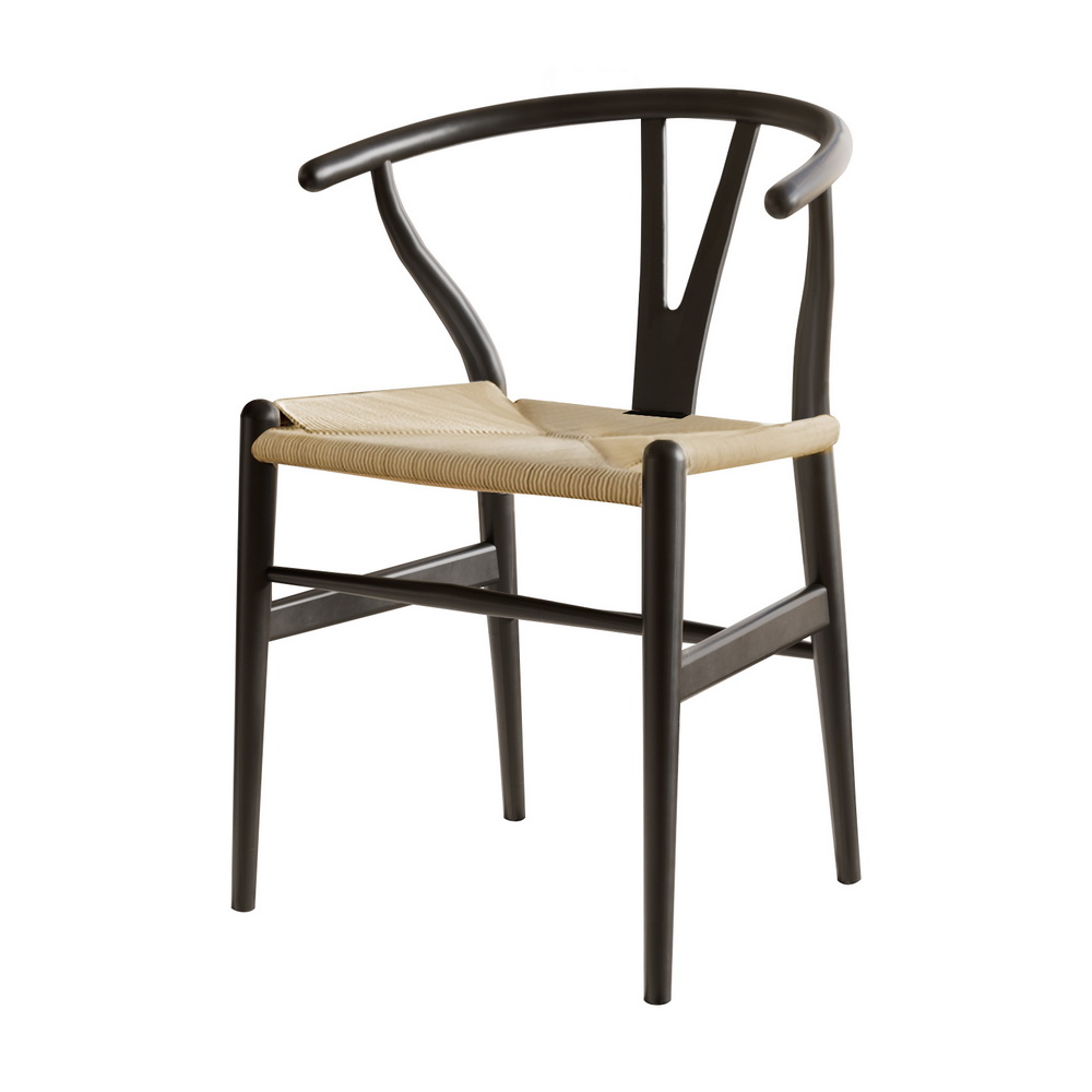 1x Artiss Dining Chair Wooden Rattan Wishbone Black - Image 7