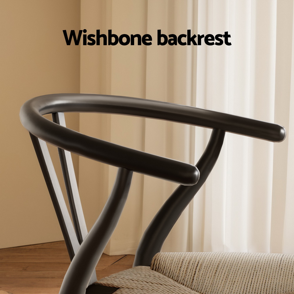 1 Set of 2 Artiss Dining Chairs Wooden Rattan Wishbone Black - Image 5