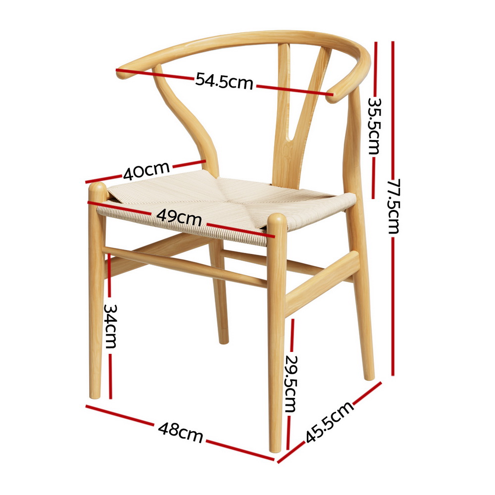 1 Set of 2 Artiss Dining Chairs Wooden Rattan Seat Wishbone Back - Image 2