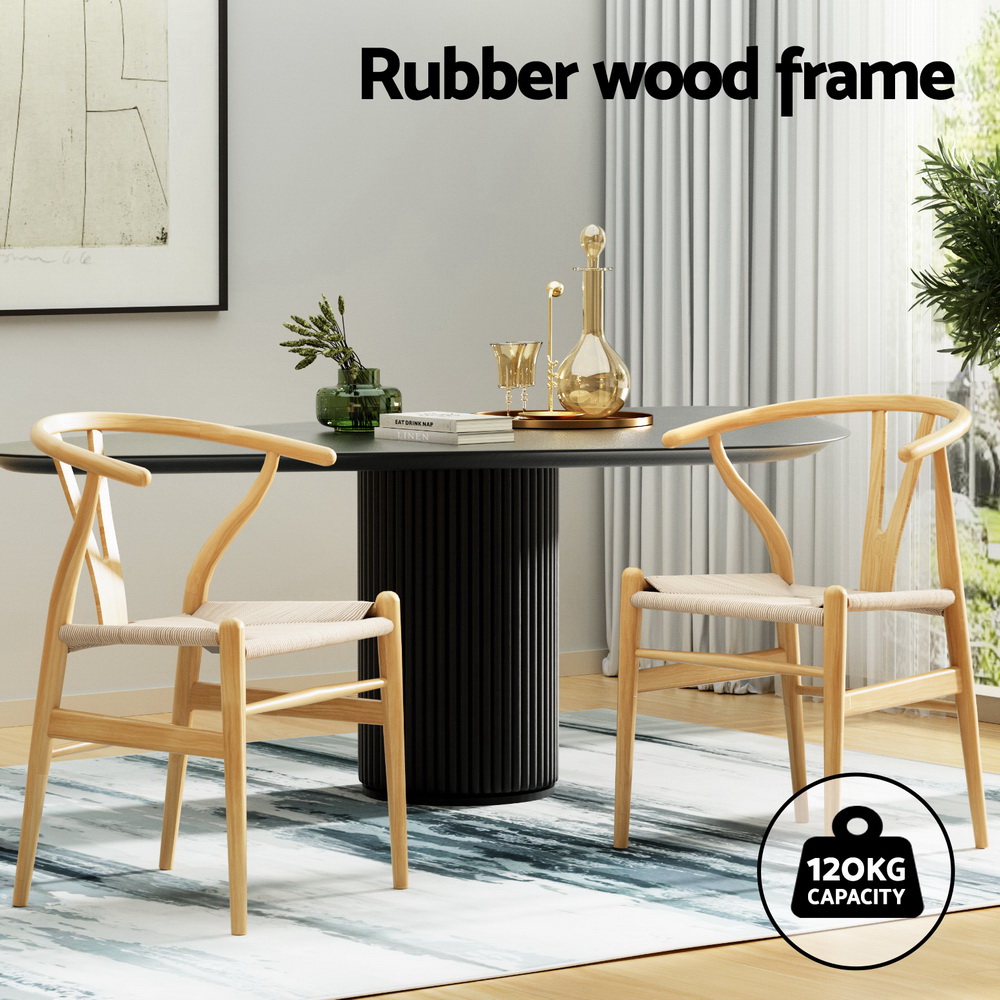 1 Set of 4 Artiss Dining Chairs Wooden Rattan Seat Wishbone Back - Image 4