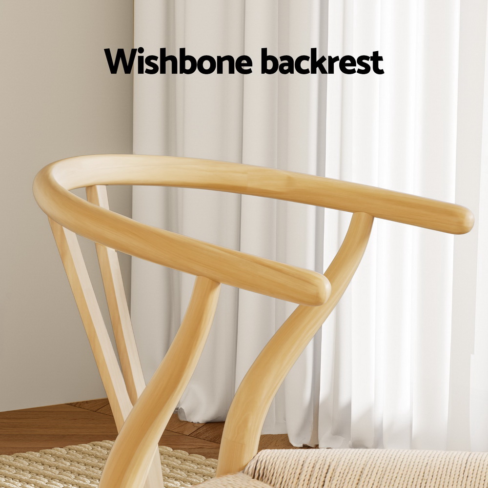 1 Set of 6 Artiss Dining Chairs Wooden Rattan Seat Wishbone Back - Image 5