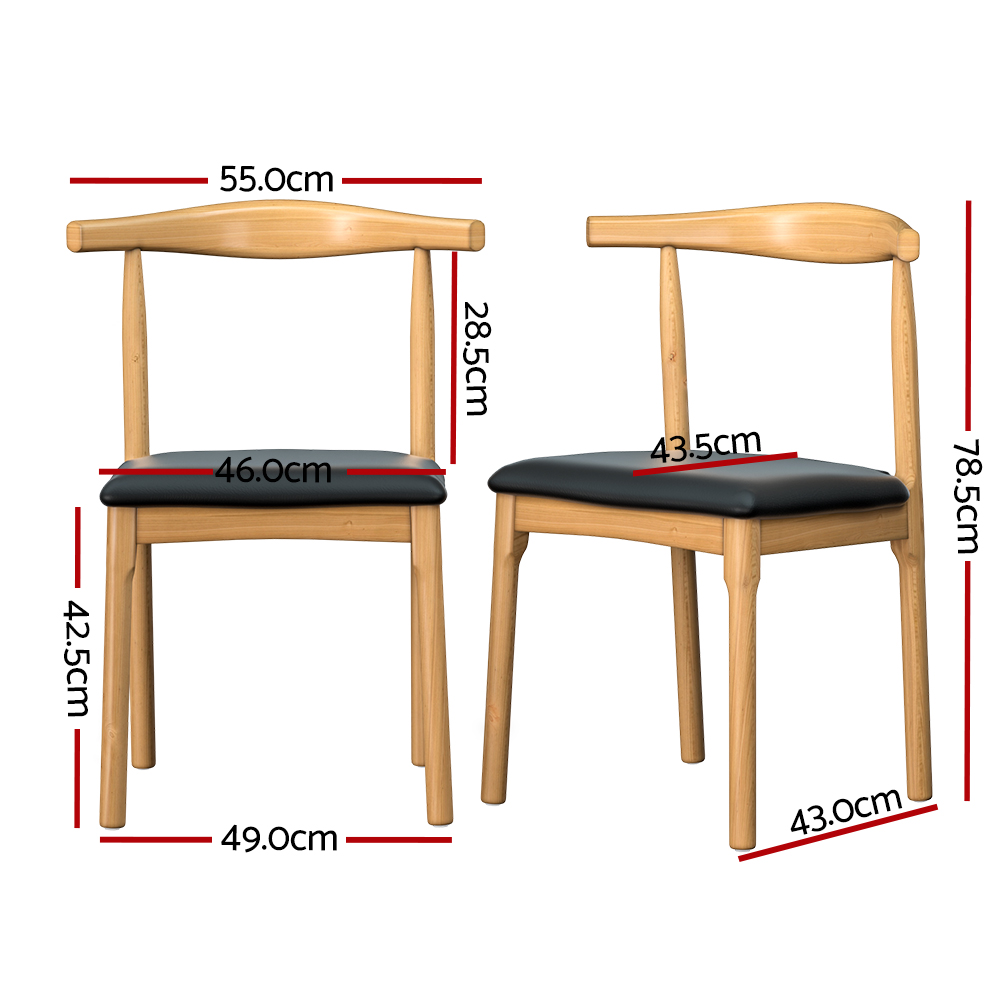 Artiss Dining Chair Rubber Wood Leather Seat Black - Image 2