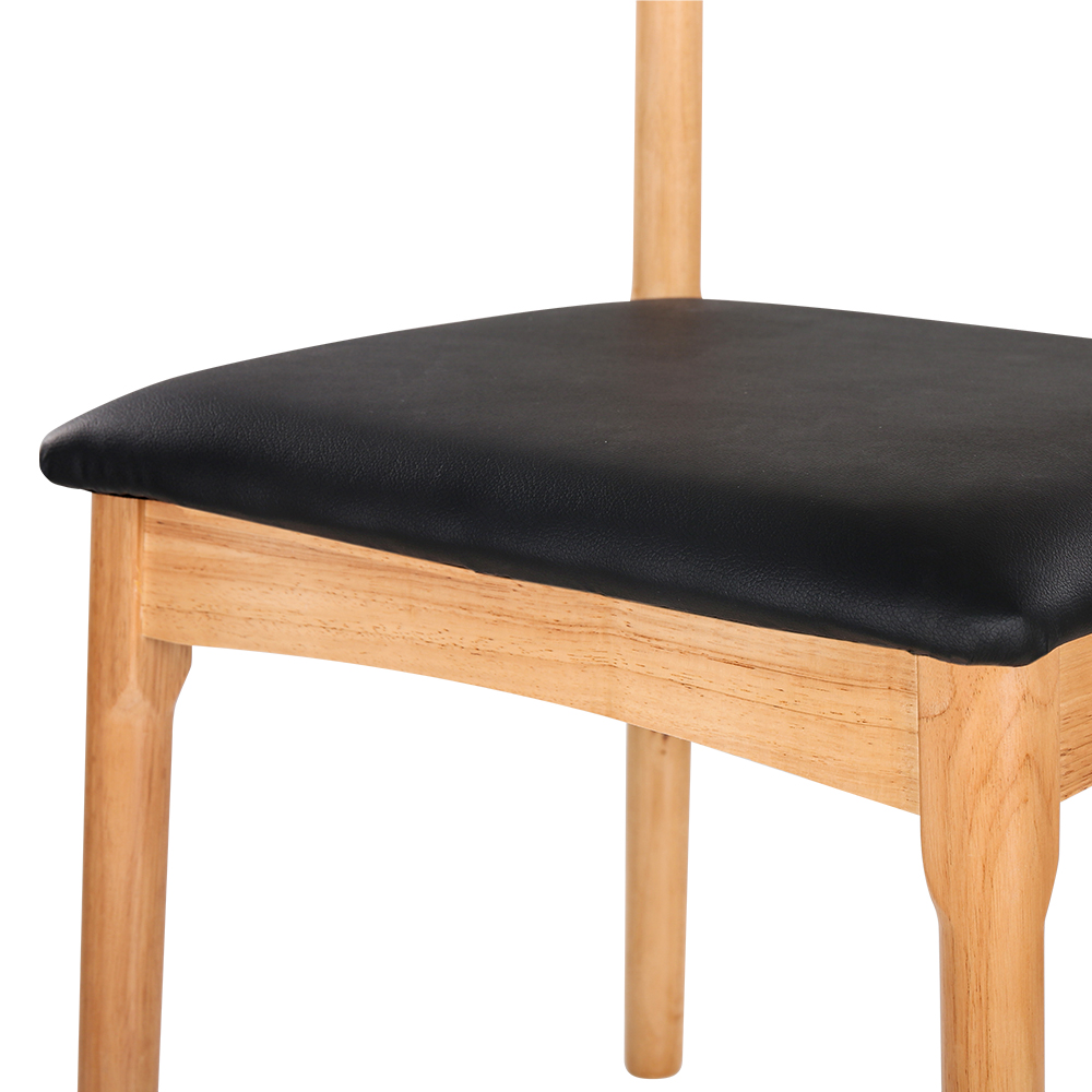 Artiss Dining Chair Rubber Wood Leather Seat Black - Image 3