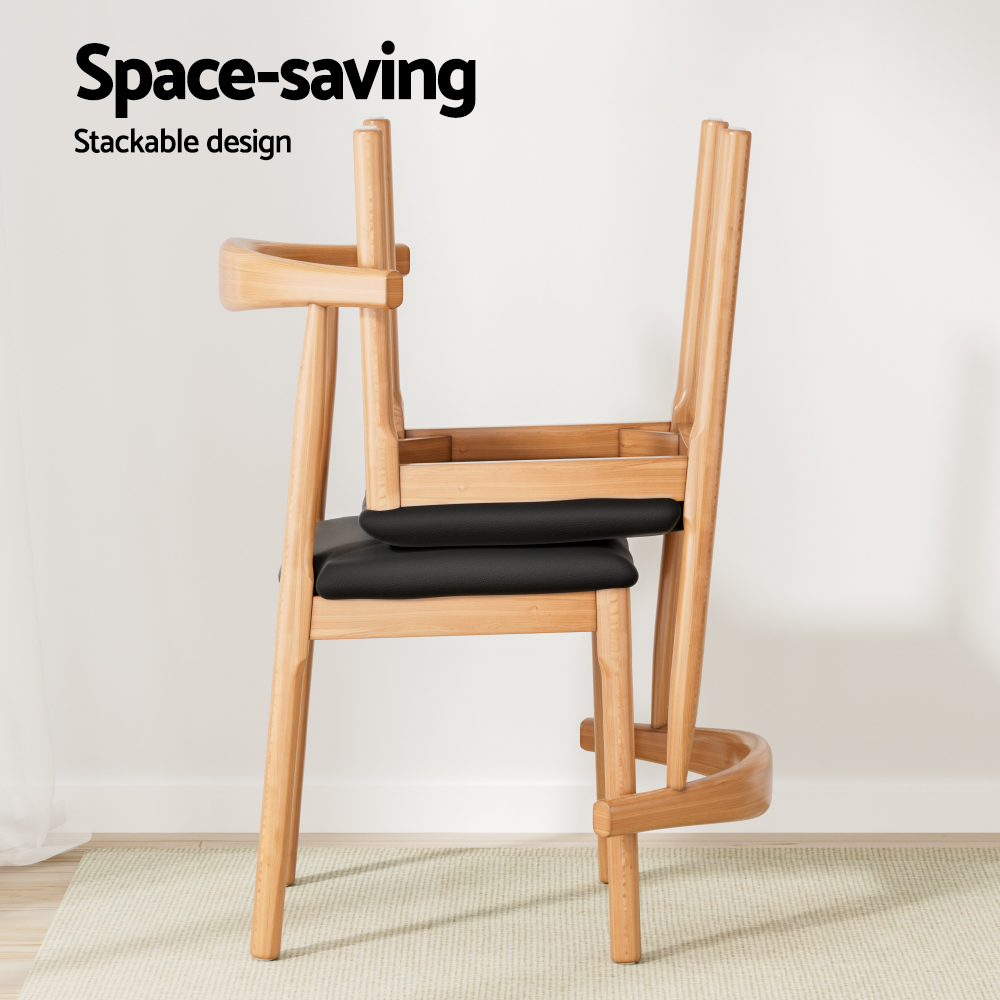 Artiss Dining Chair Rubber Wood Leather Seat Black - Image 6