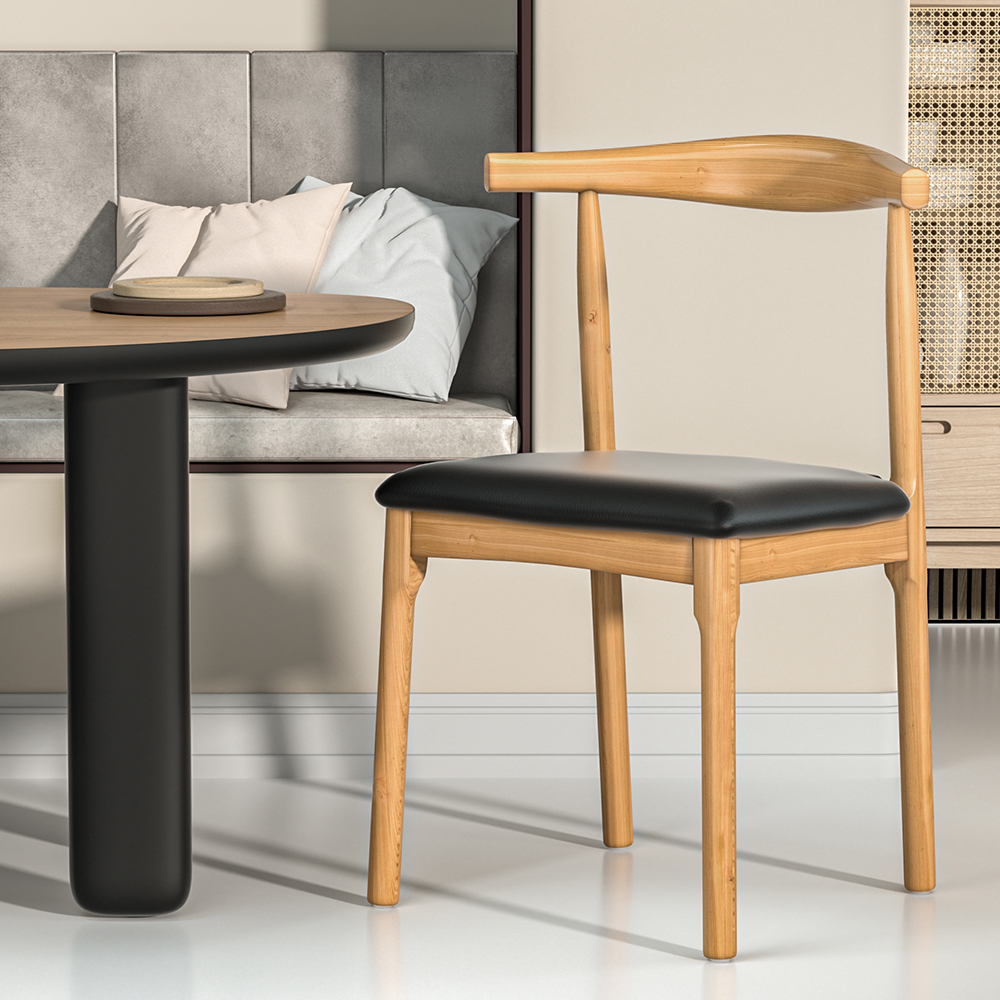 Artiss Dining Chair Rubber Wood Leather Seat Black - Image 7