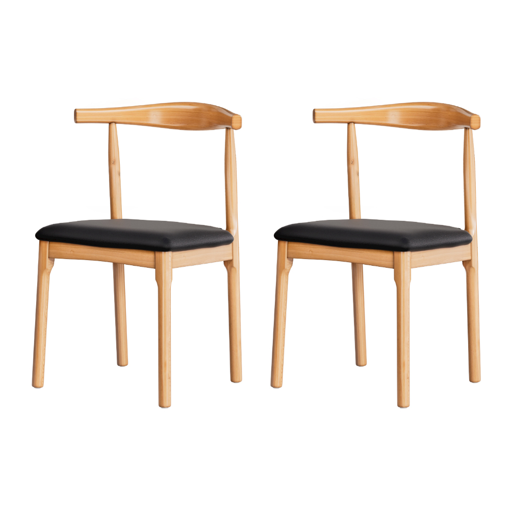 Artiss 2x Dining Chairs Rubber Wood Leather Seat Black - Image 1