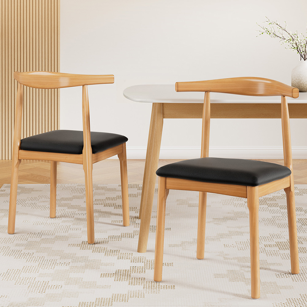 Artiss 2x Dining Chairs Rubber Wood Leather Seat Black - Image 7