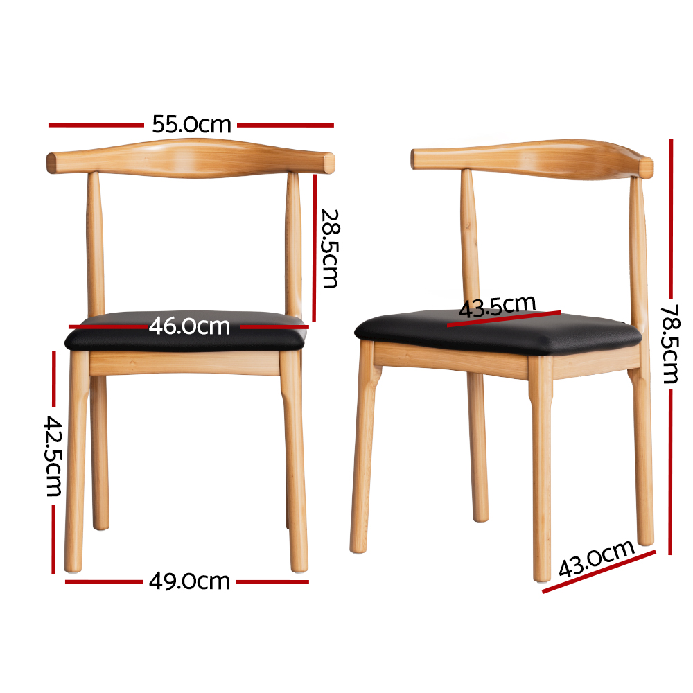 Artiss 4x Dining Chairs Rubber Wood Leather Seat Black - Image 2