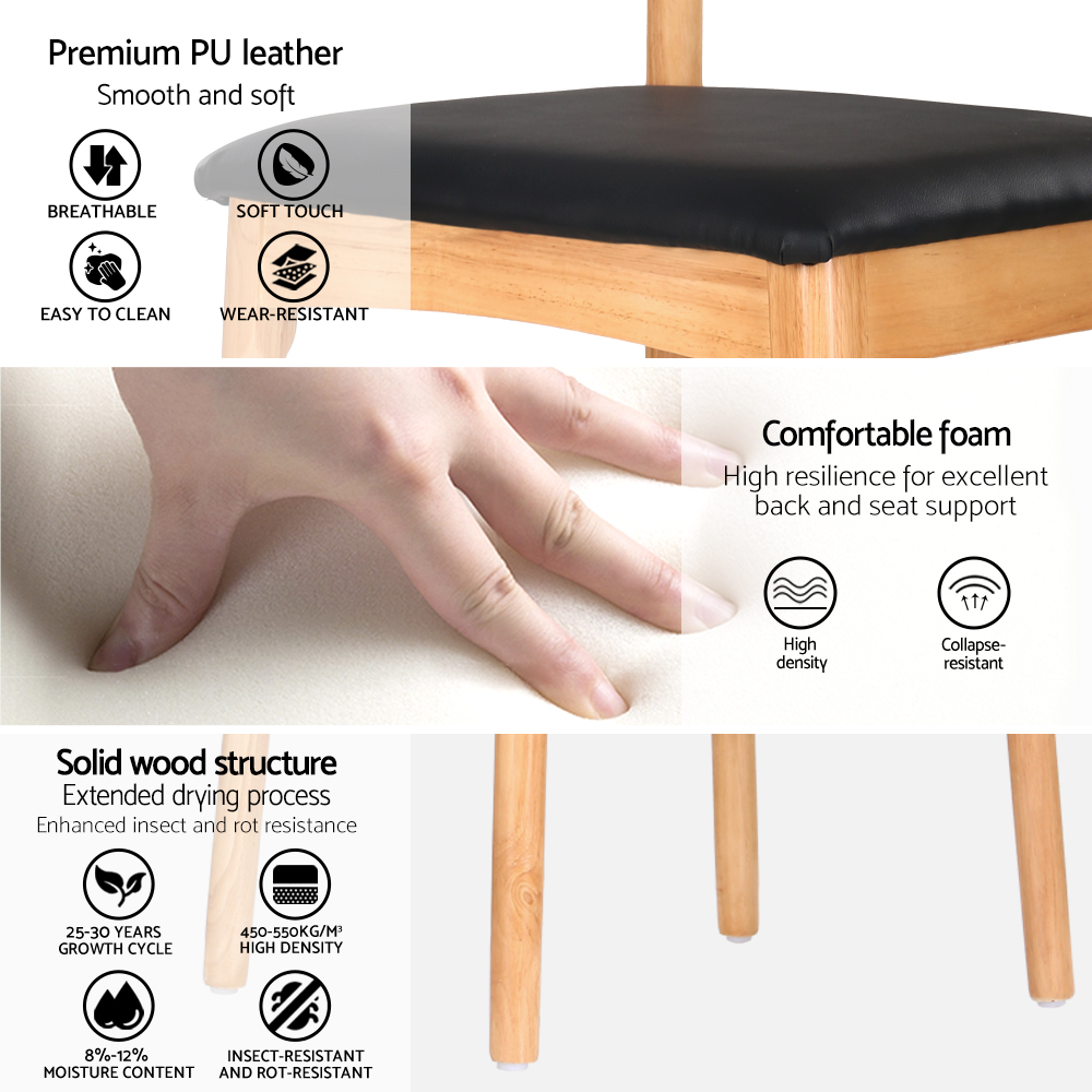 Artiss 4x Dining Chairs Rubber Wood Leather Seat Black - Image 5