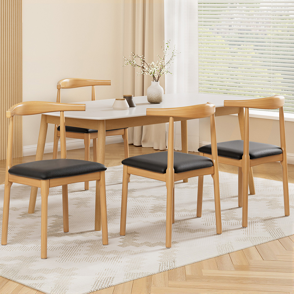 Artiss 4x Dining Chairs Rubber Wood Leather Seat Black - Image 7