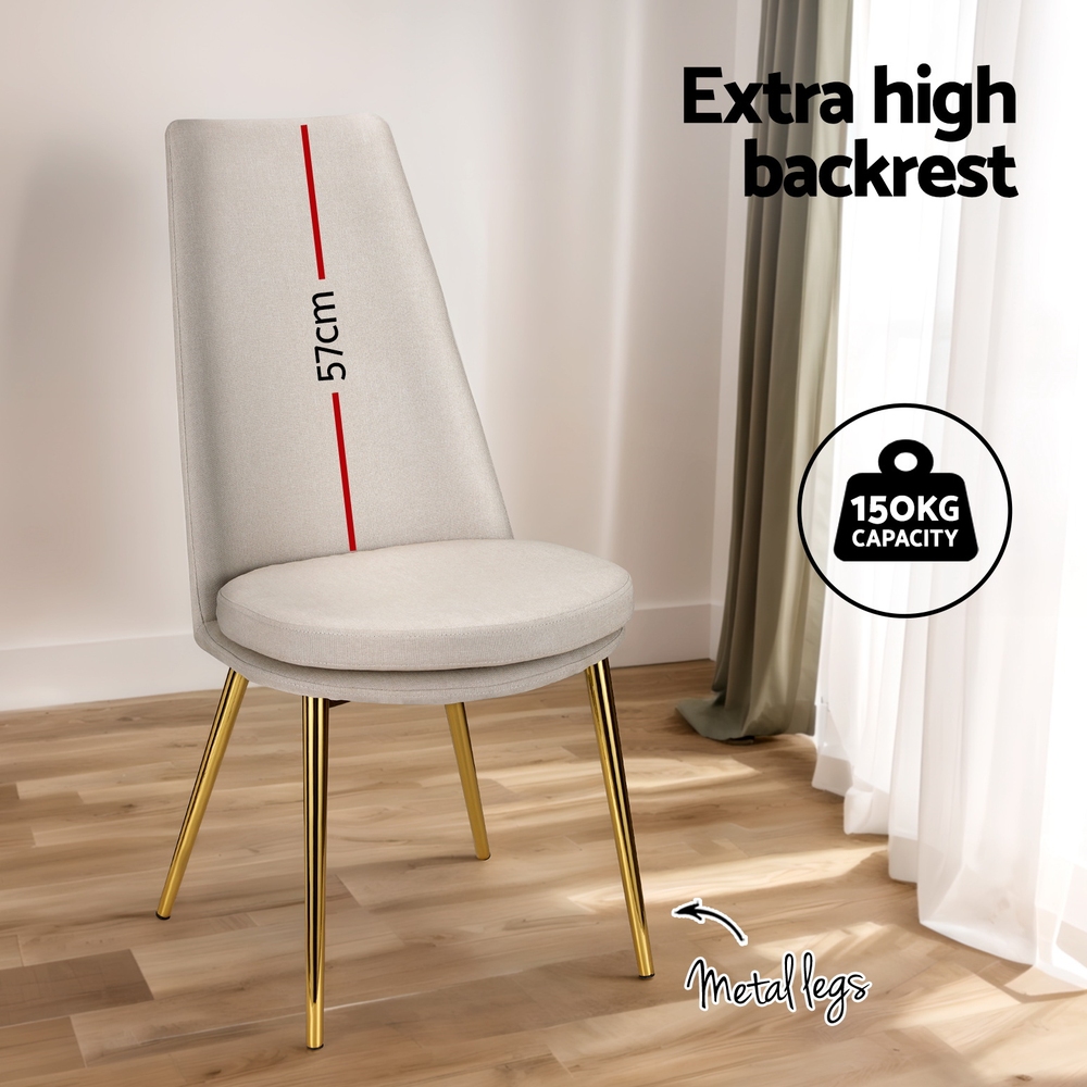 Artiss Dining Chairs Set of 2 Linen Fabric High Back Beige - Image 4