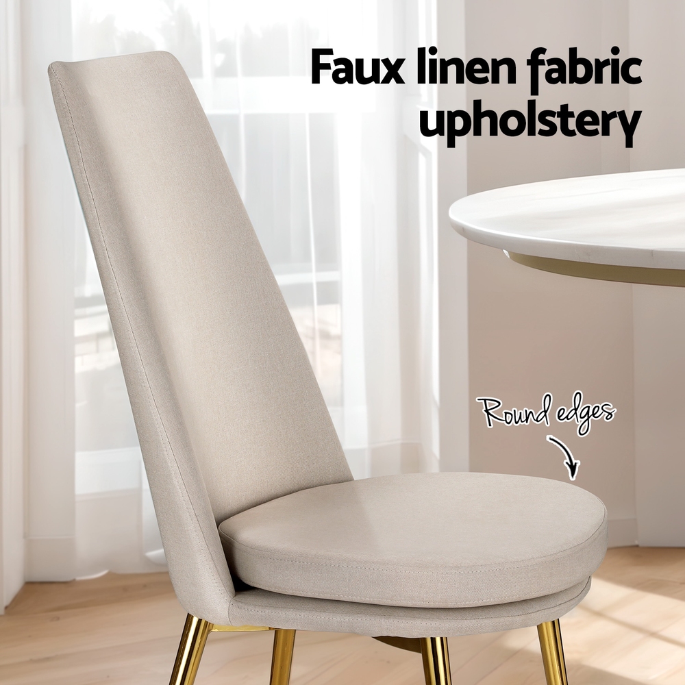 Artiss Dining Chairs Set of 2 Linen Fabric High Back Beige - Image 5