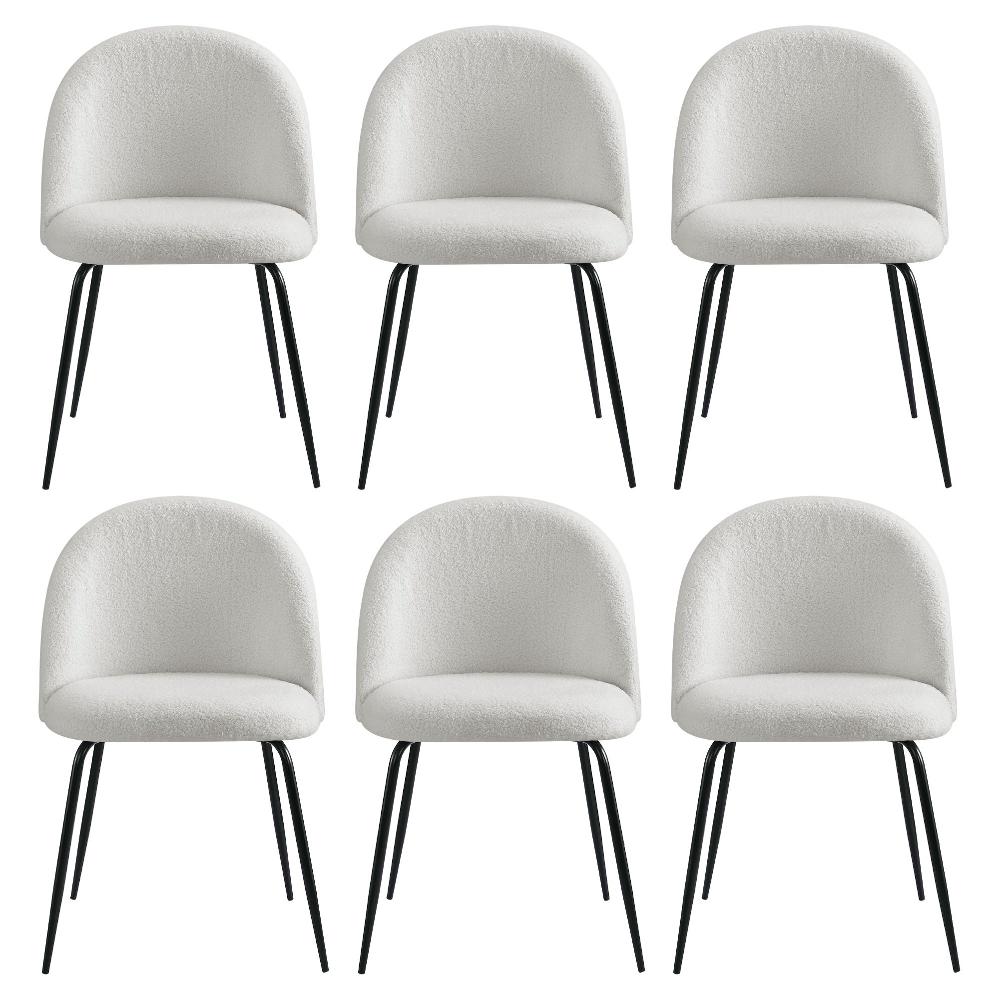 Artiss Dining Chairs Set of 6 Sherpa Boucle White - Image 3