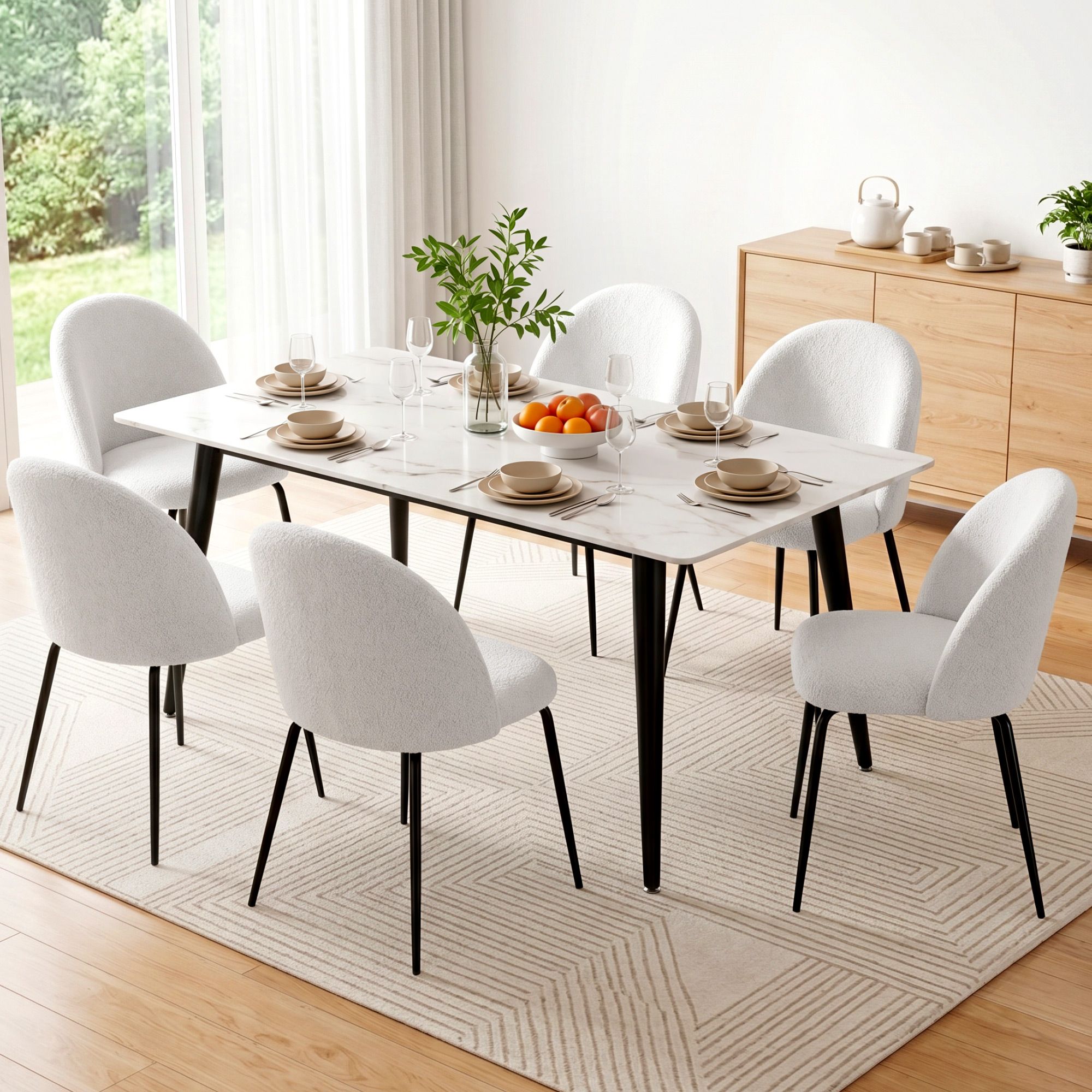 Artiss Dining Chairs Set of 6 Sherpa Boucle White - Image 4