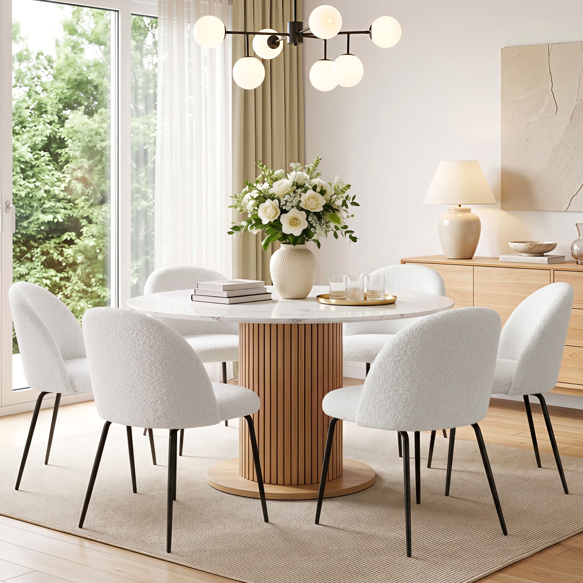 Artiss Dining Chairs Set of 6 Sherpa Boucle White - Image 5