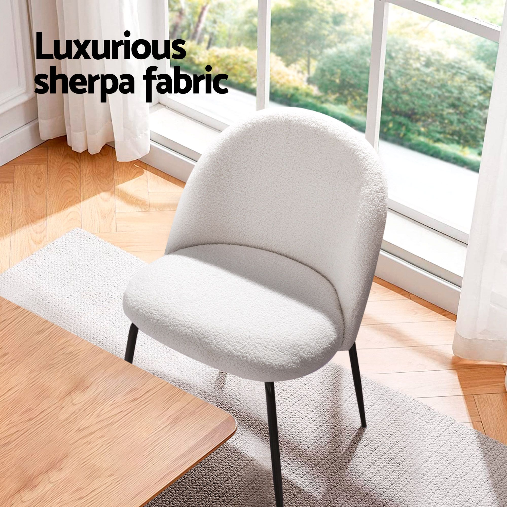 Artiss Dining Chairs Set of 6 Sherpa Boucle White - Image 8