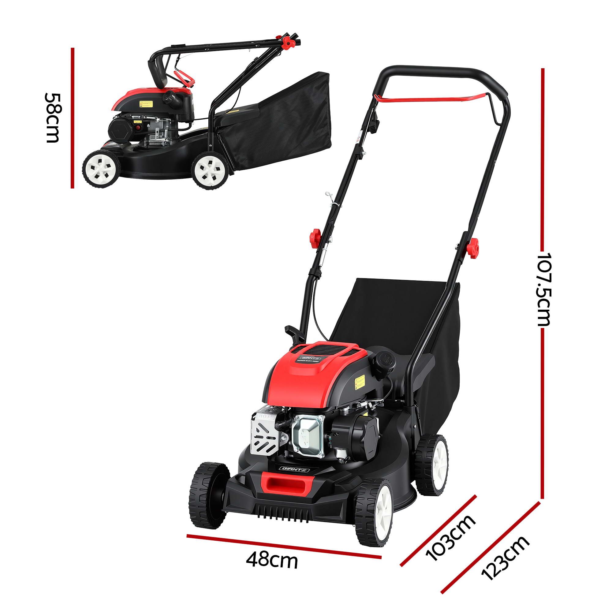 Giantz Petrol Lawn Mower 149cc 4 Stroke Hand Push 16in Grass Cutter Lawnmower - Image 2