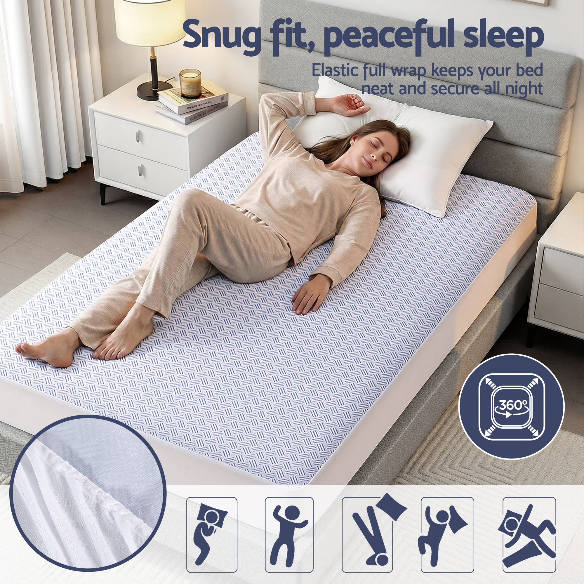 Giselle Cooling Mattress Protector Waterproof Deep Pocket Fitted Cover King Single - Image 7