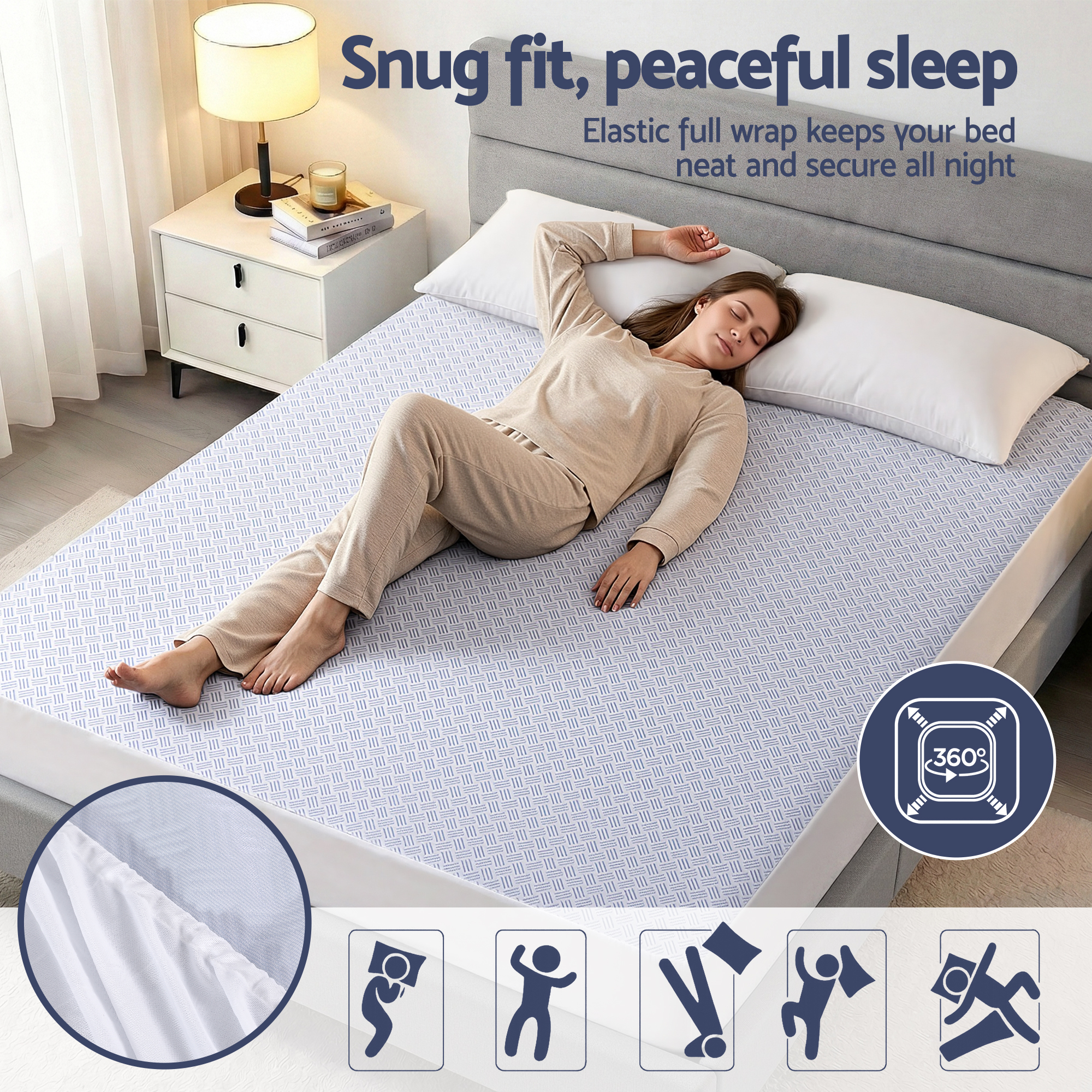 Giselle Cooling Mattress Protector Waterproof Deep Pocket Fitted Cover Queen - Image 7