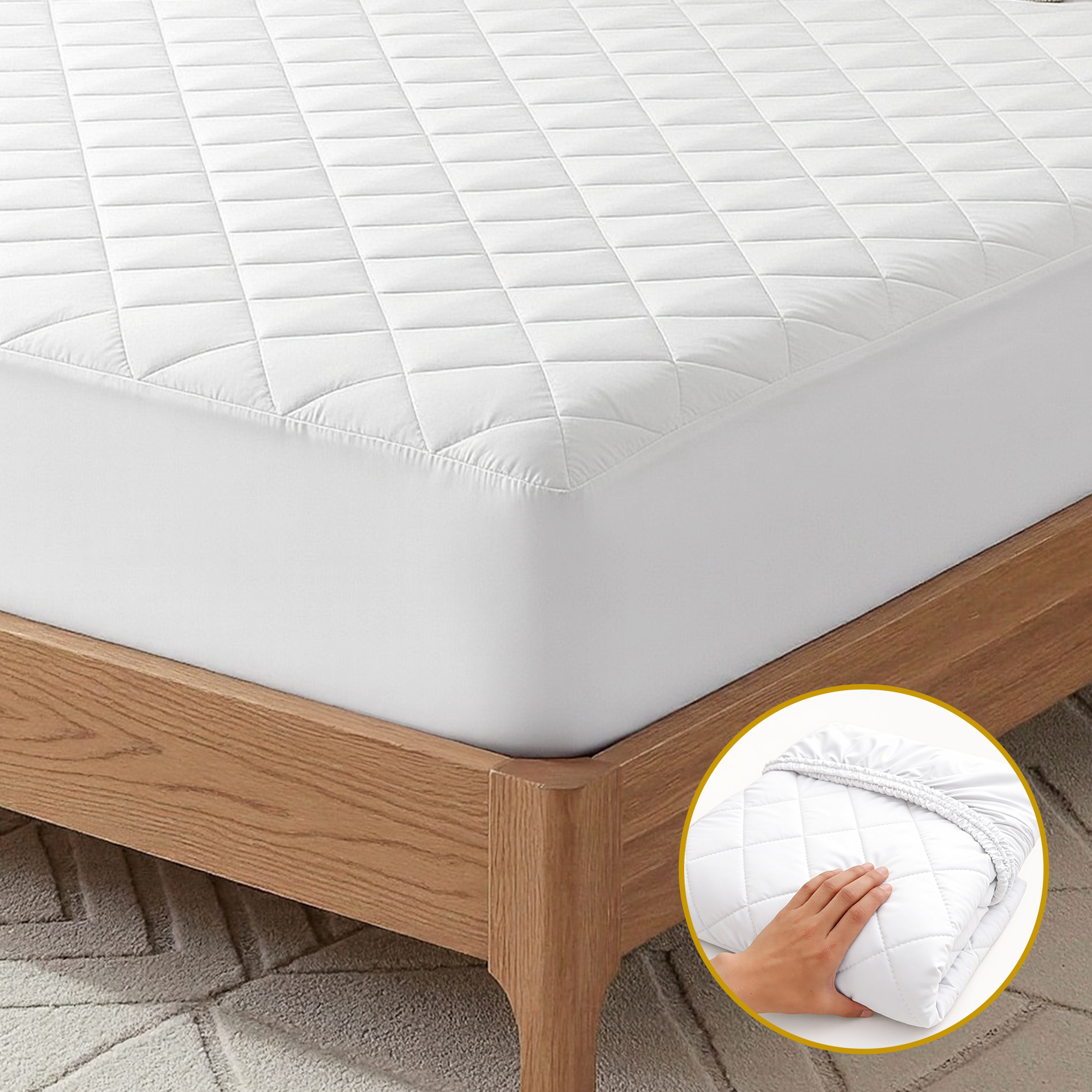 Giselle Waterproof Mattress Protector 100% Cotton Quilted Fitted Cover Queen - Image 1