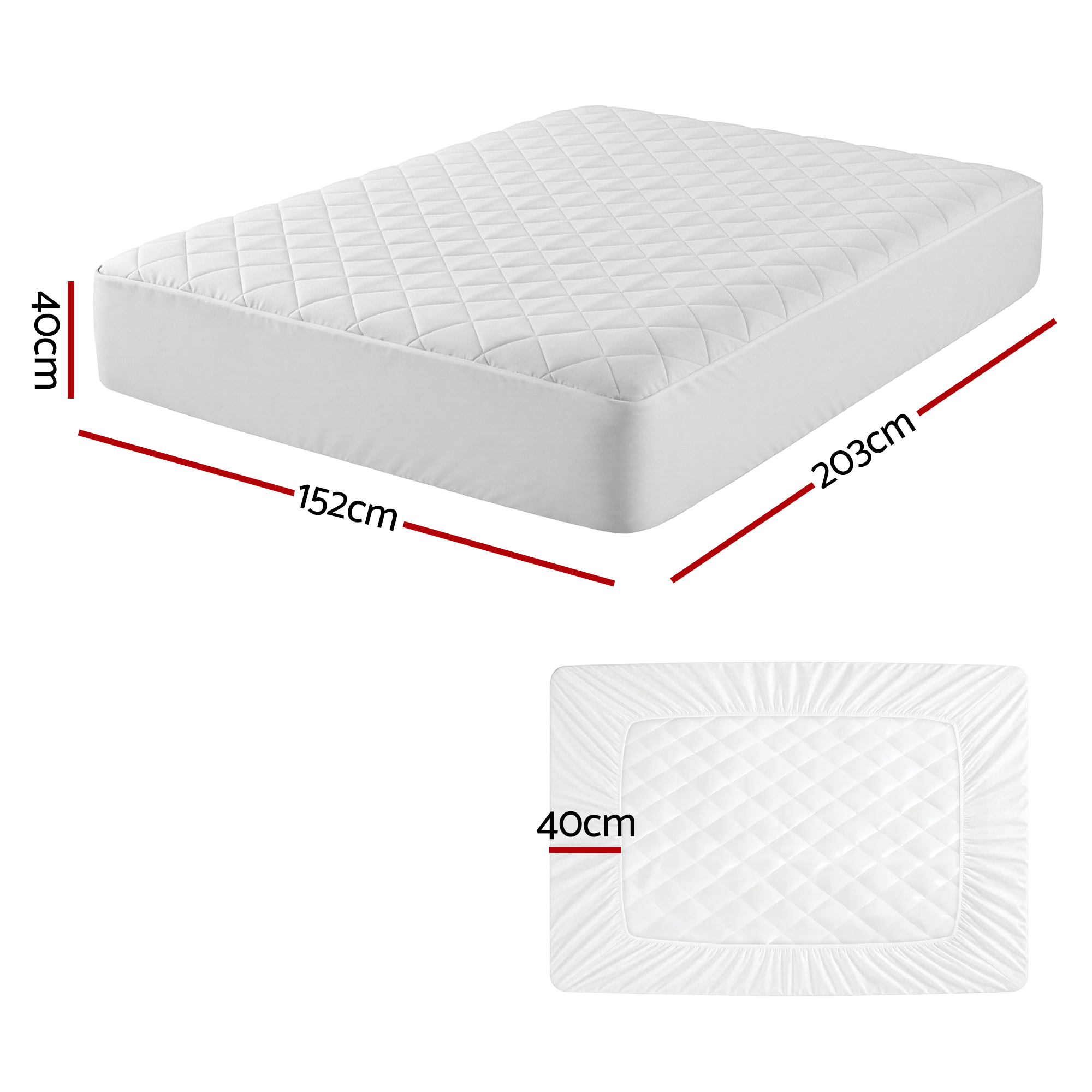 Giselle Waterproof Mattress Protector 100% Cotton Quilted Fitted Cover Queen - Image 3