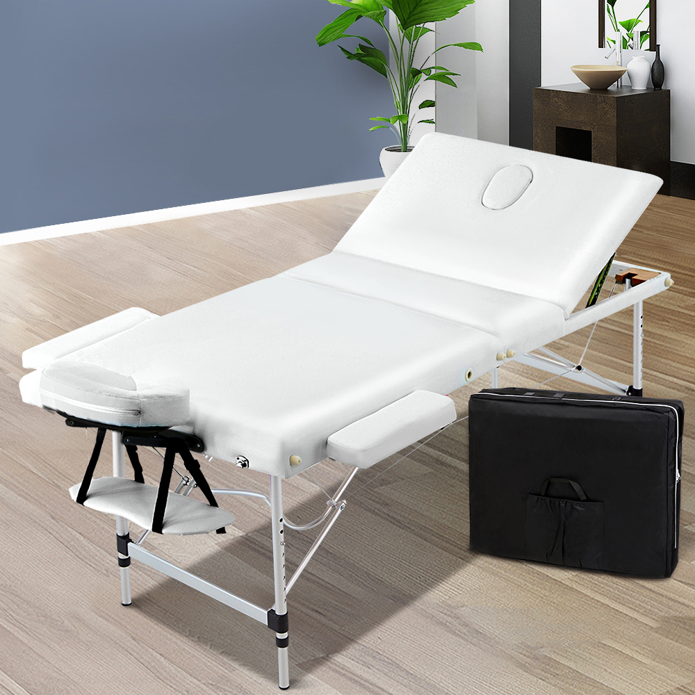 Zenses Massage Table 75cm Portable 3 Fold Aluminium Beauty Bed White - Image 1