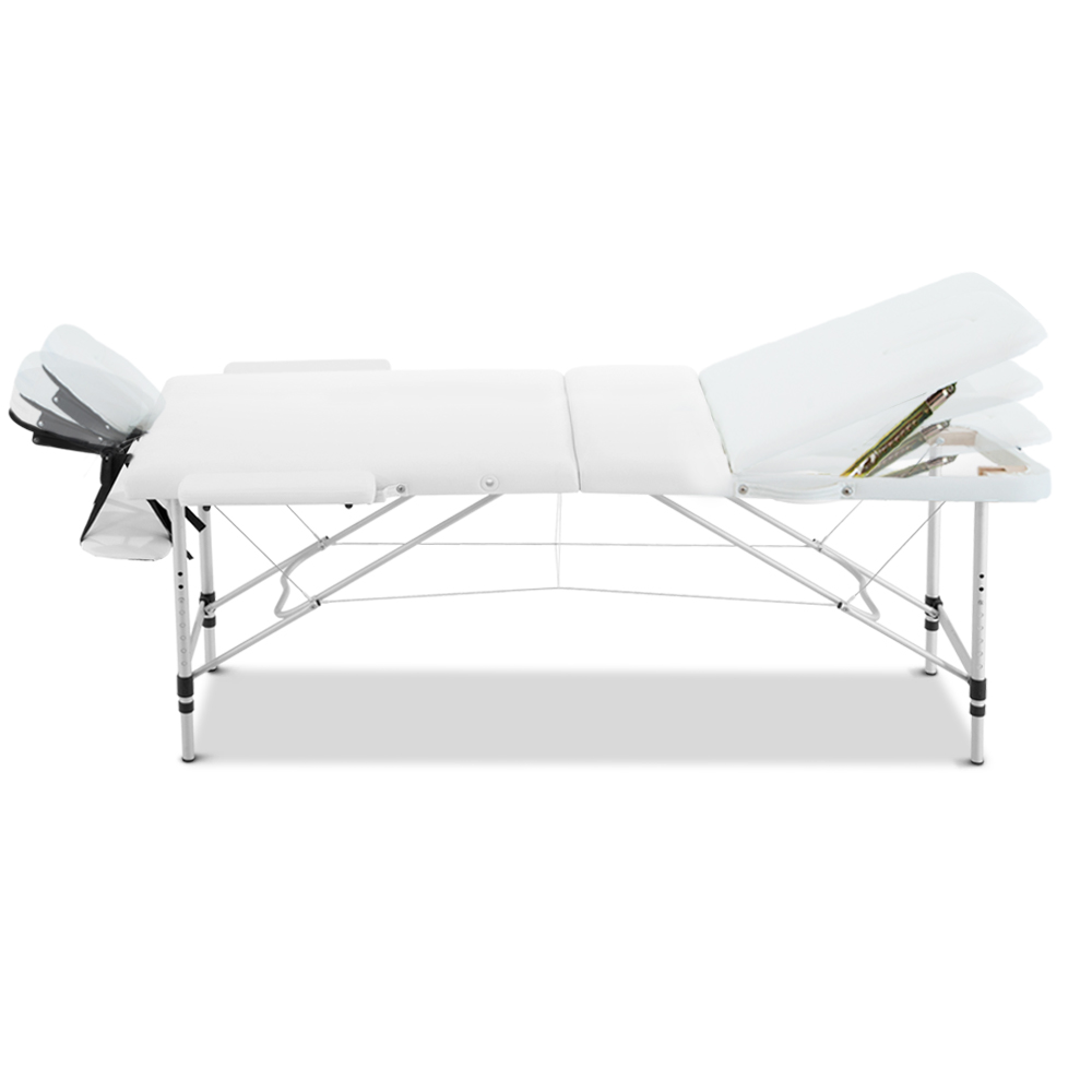 Zenses Massage Table 75cm Portable 3 Fold Aluminium Beauty Bed White - Image 3