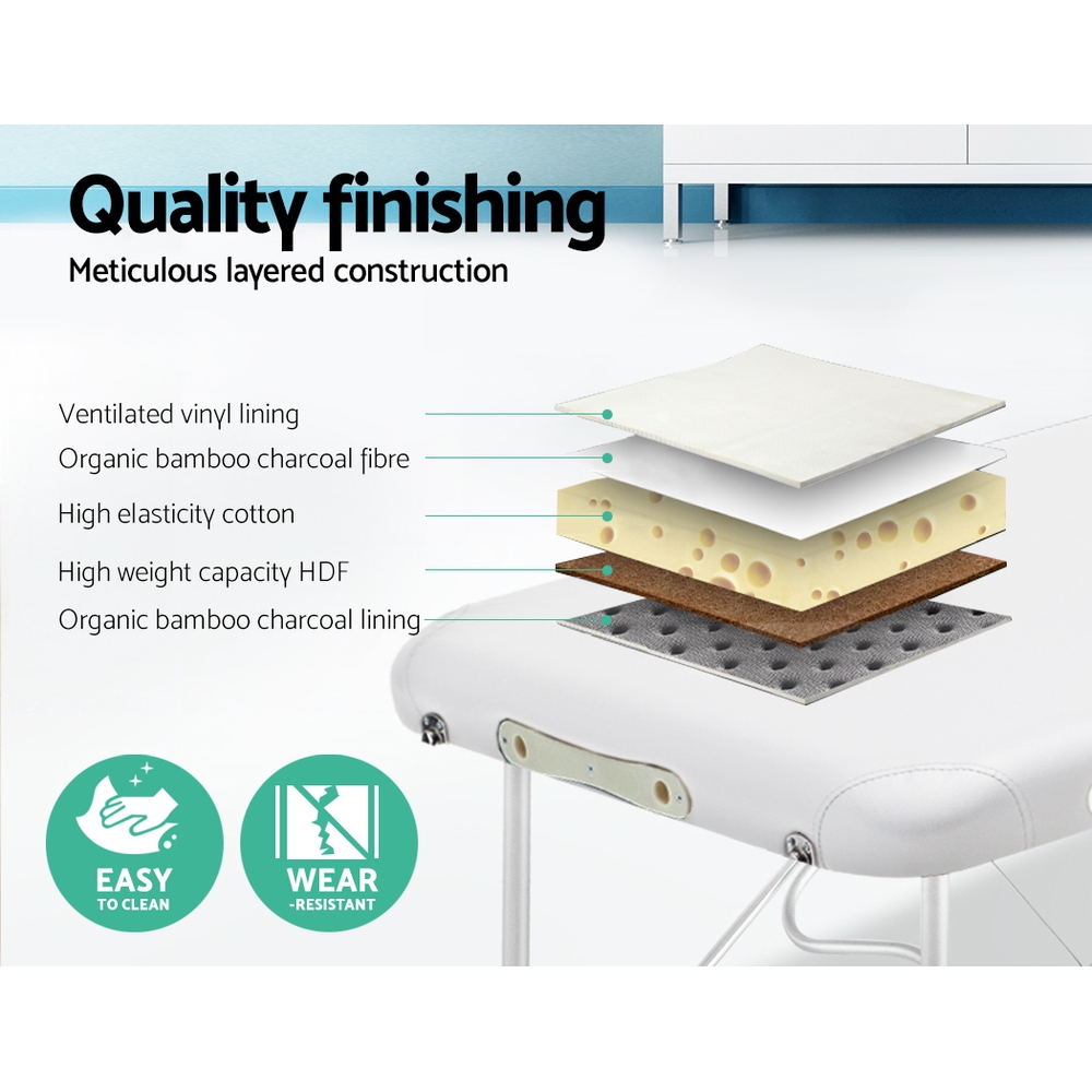 Zenses Massage Table 75cm Portable 3 Fold Aluminium Beauty Bed White - Image 4