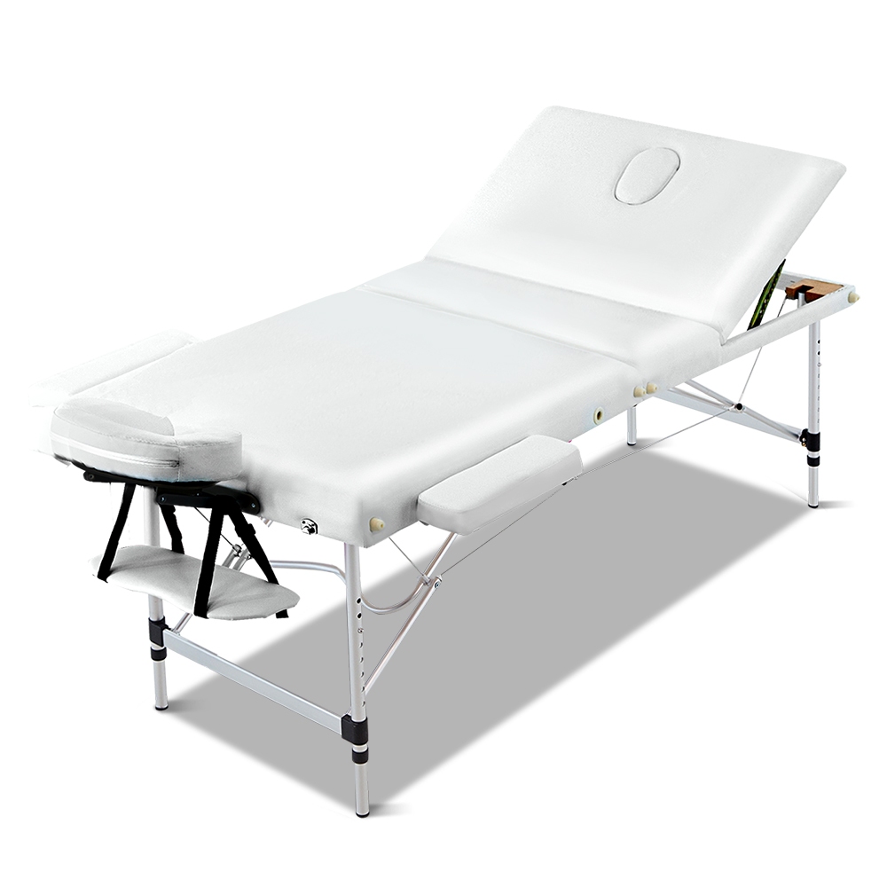 Zenses Massage Table 75cm Portable 3 Fold Aluminium Beauty Bed White - Image 8