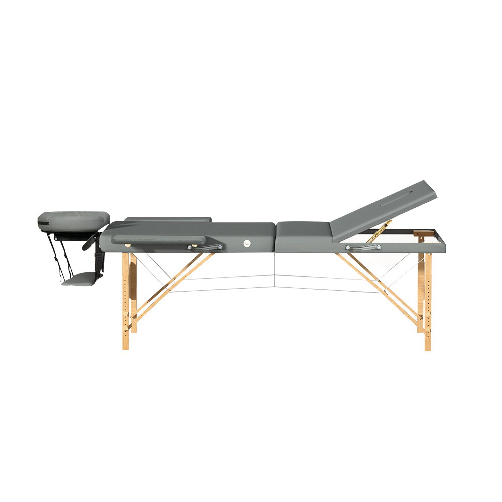 Zenses Massage Table 75cm Portable 3 Fold Wooden Beauty Bed Grey - Image 3