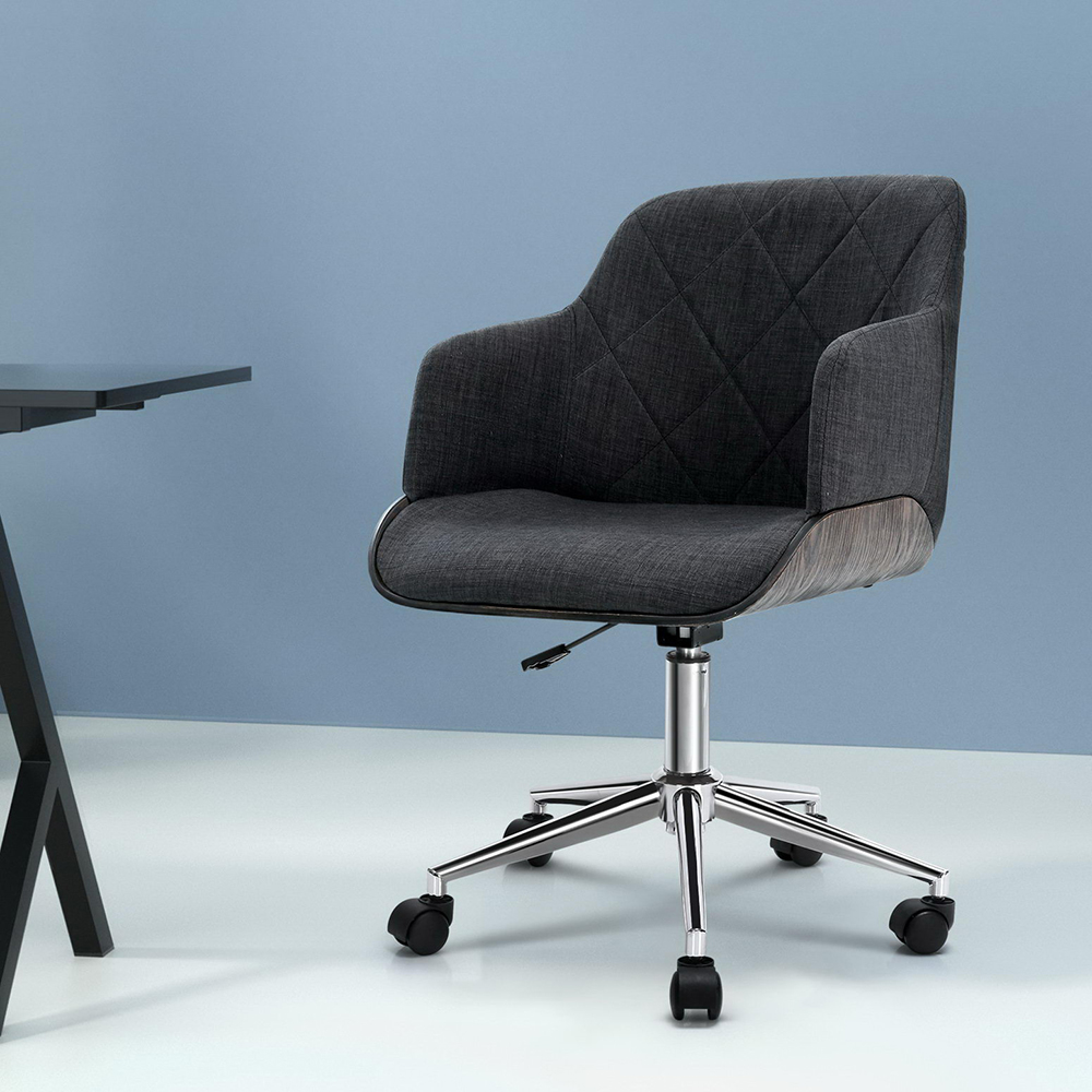 Artiss Wooden Office Chair Fabric Seat Grey - Image 1