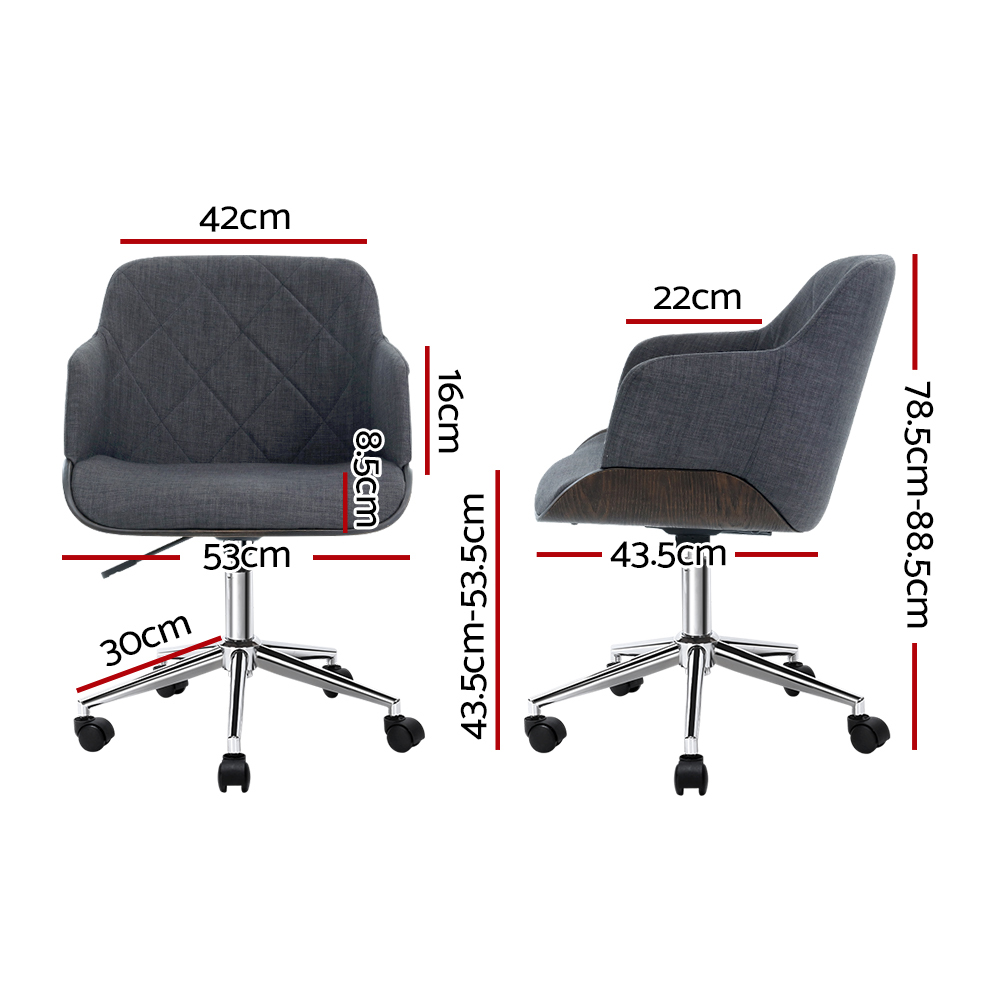 Artiss Wooden Office Chair Fabric Seat Grey - Image 2