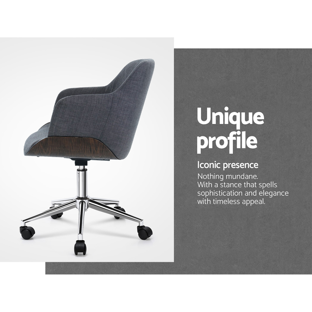 Artiss Wooden Office Chair Fabric Seat Grey - Image 4