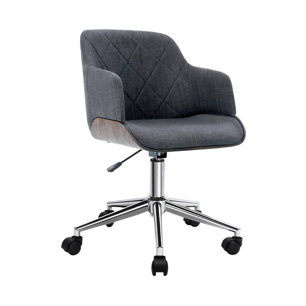 Artiss Wooden Office Chair Fabric Seat Grey - Image 8