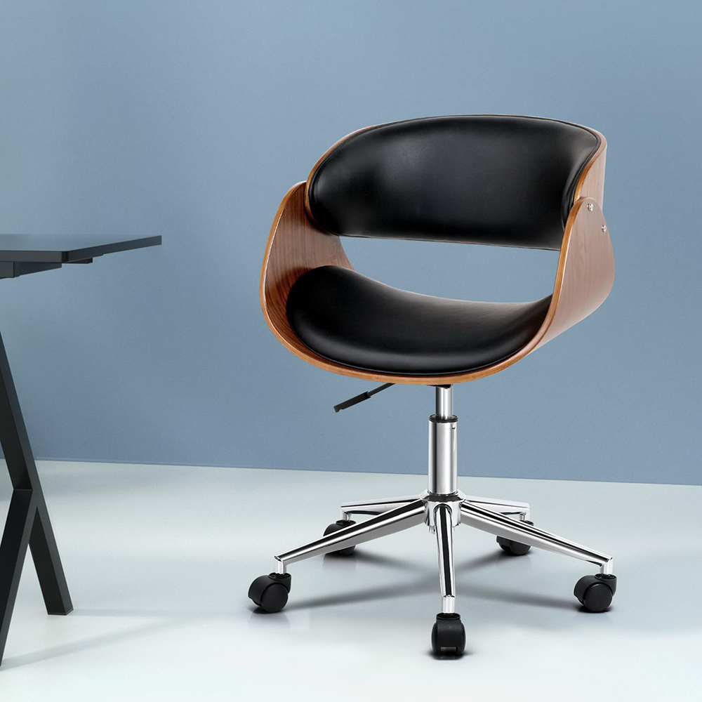 Artiss Wooden Office Chair Leather Seat Black - Image 1